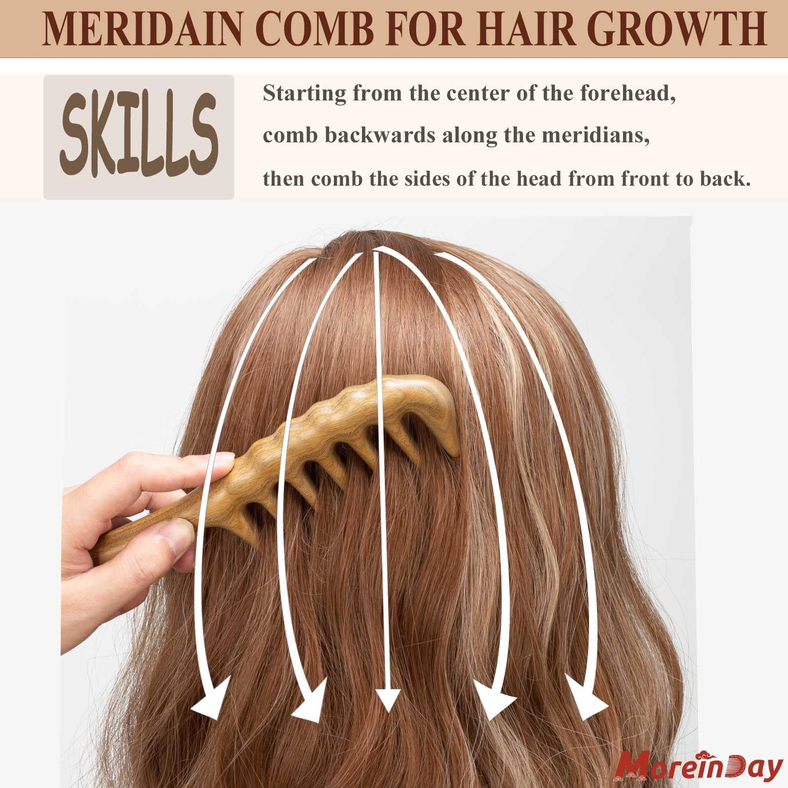 Moreinday Massage Comb - Wooden Scalp Massager and Gua Sha for Hair Growth, Green Sandalwood Loc Comb for Women and Men