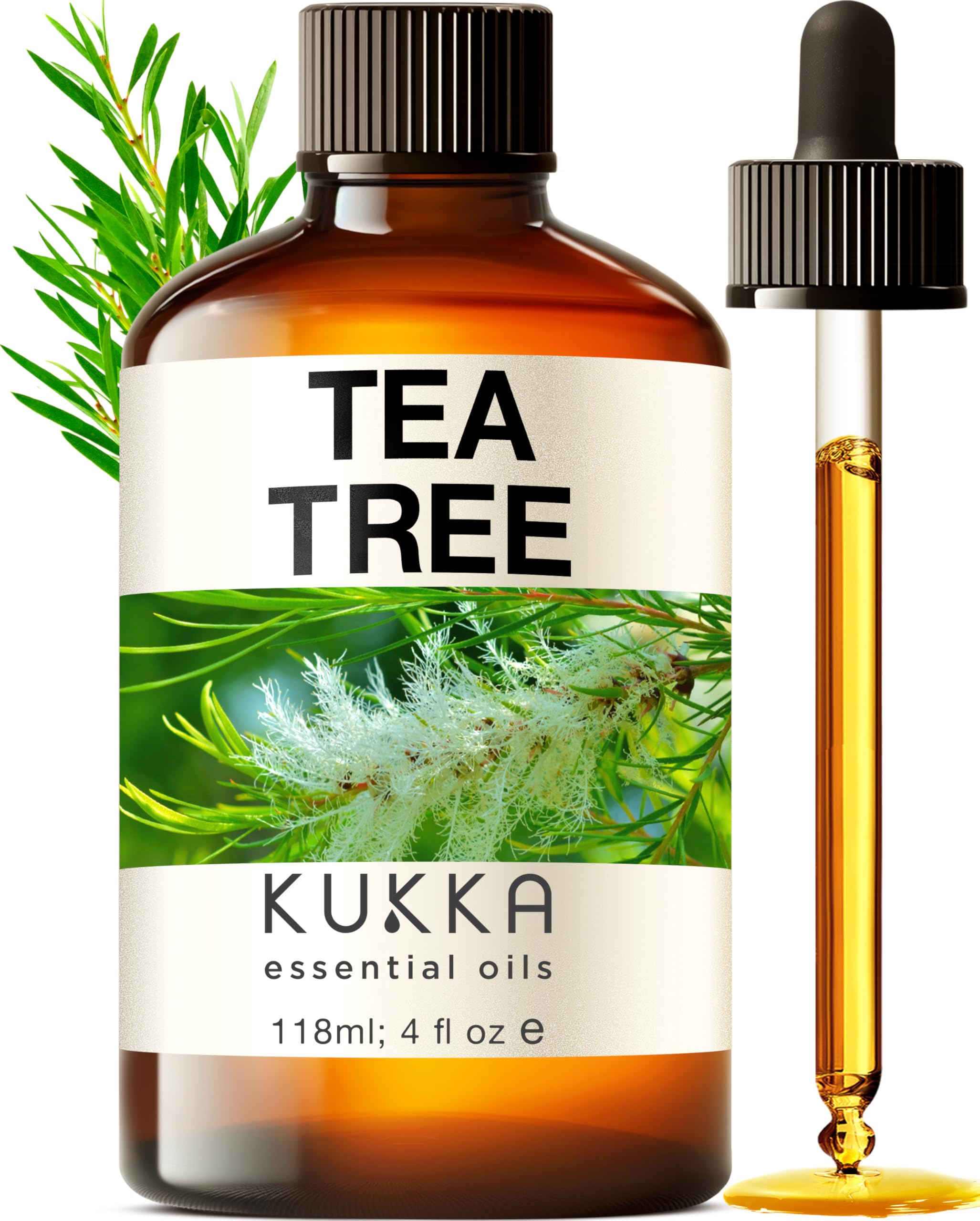 KUKKA essential oils 100% Pure & Natural Tea Tree Oil for Skin, Hair, Toenails, Aromatherapy, & Soap Making Scent (4 fl oz/118 m