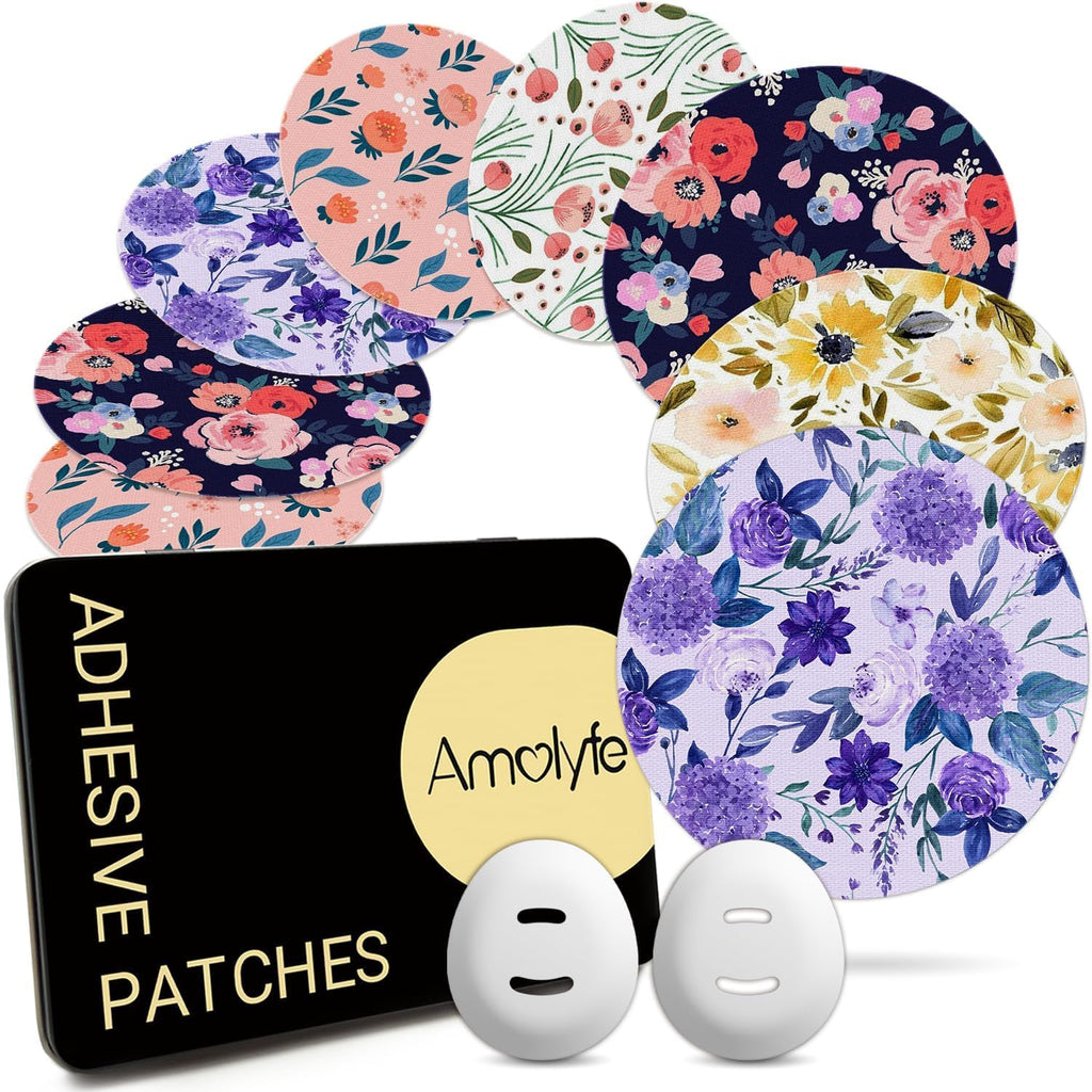 Dexcom G7 Over Patches Flower, Amolyfe 20-Pack Dexcom Stelo Adhesive Patches Waterproof Bump-Proof with 2 Hard Caps and a Storag