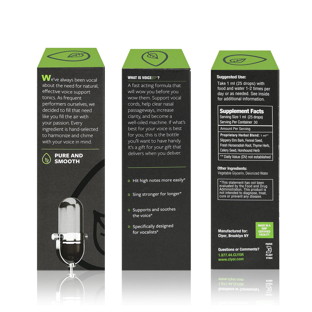 CLYOR Voice37 - Singers Voice Remedy - 2 Pack All Natural Herbal Vocal Booster Formula to Lubricate Soothe and Relieve Hoarsenes