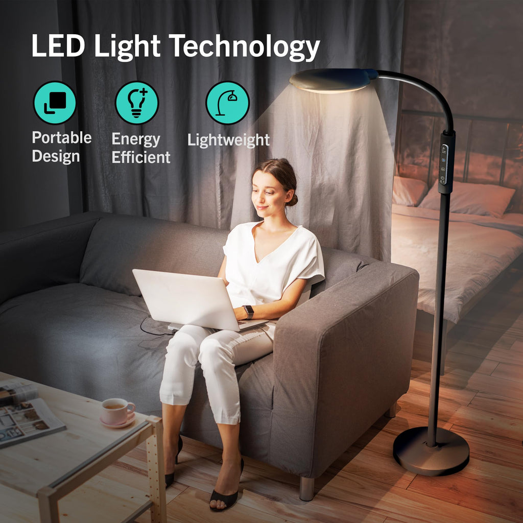 PRIMETEK Happy Lamp10000 Lux Mood Lamp, Dual Control Remote,Touch Screen Sad Lamp, Adjustable LED Floor Lamp, UV-Free Sun Light,