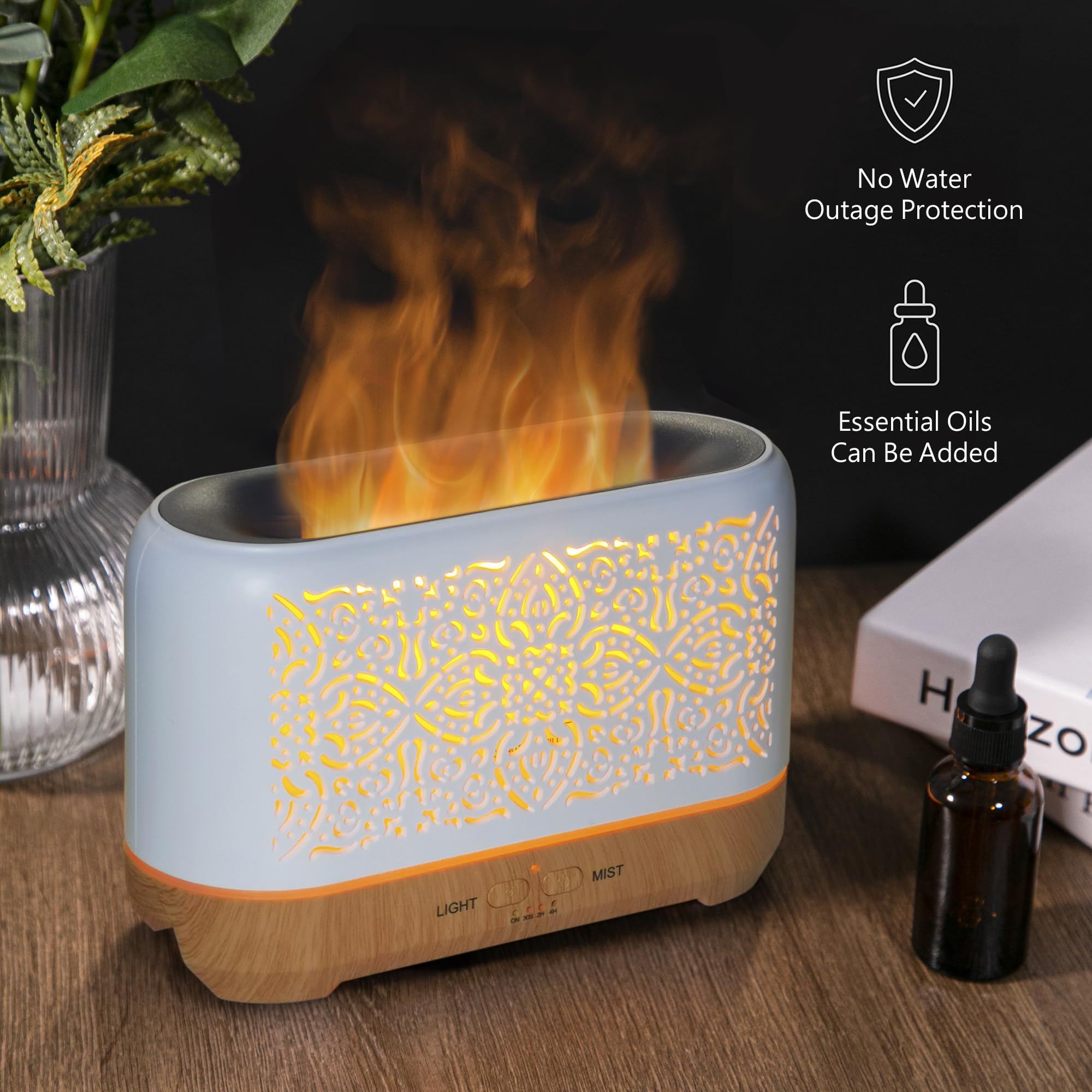 Earnest Living Essential Oil Diffuser Ultrasonic Classic Flame Air Diffuser 200ml Fire Mist Timers Night Lights and Auto Off Fun