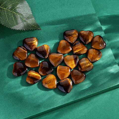 QINJIEJIE 20 PCS Natural Heart Healing Crystals Tigers Eye Polished Crystal Stones Mini Cute Pocket Palm Love Gemstones Set Bulk