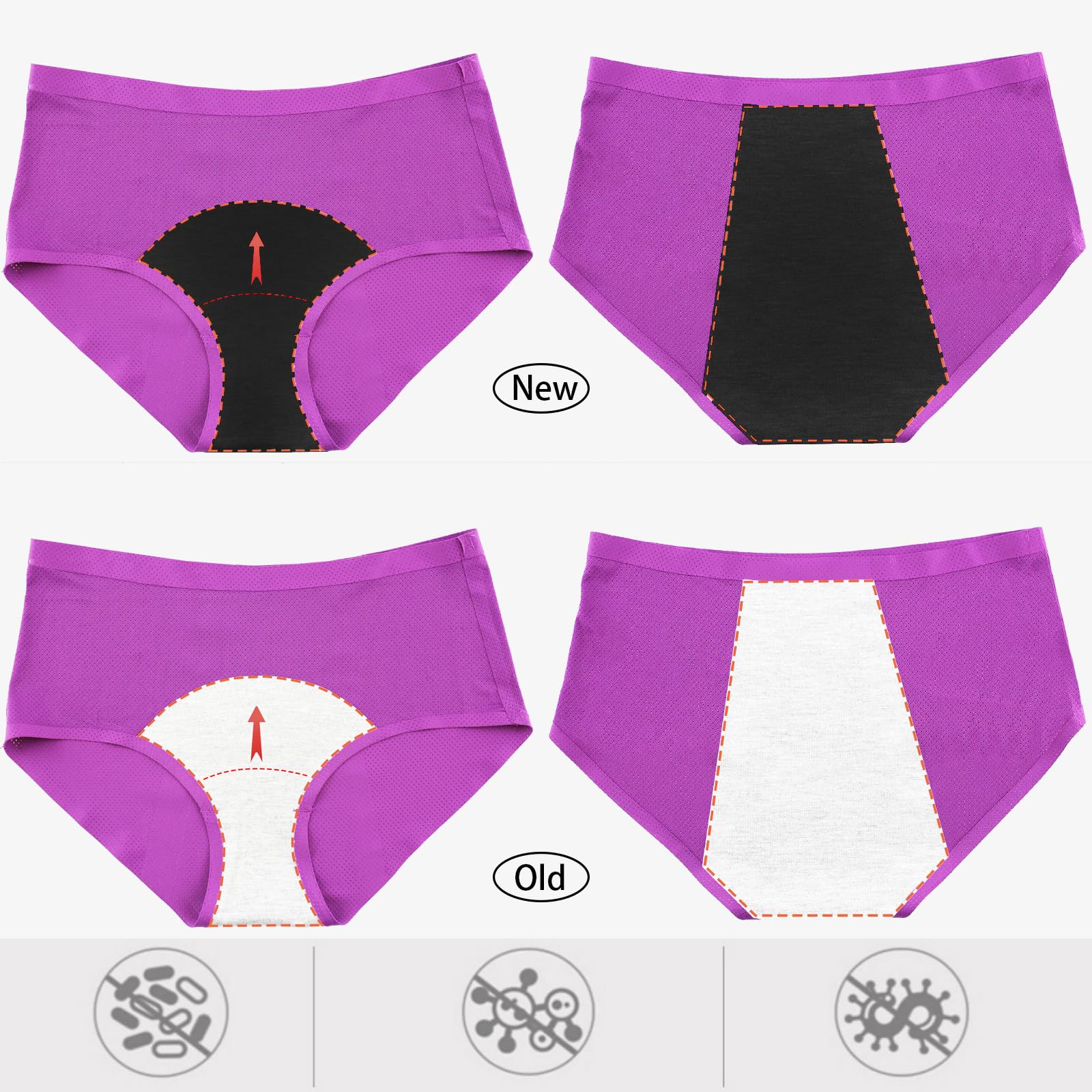 WBEAUTALLOVE Womens Mesh Period Panties High Waisted Menstrual Leak Proof Underwear Incontinence Protective Briefs(H-4-5-1,Mediu