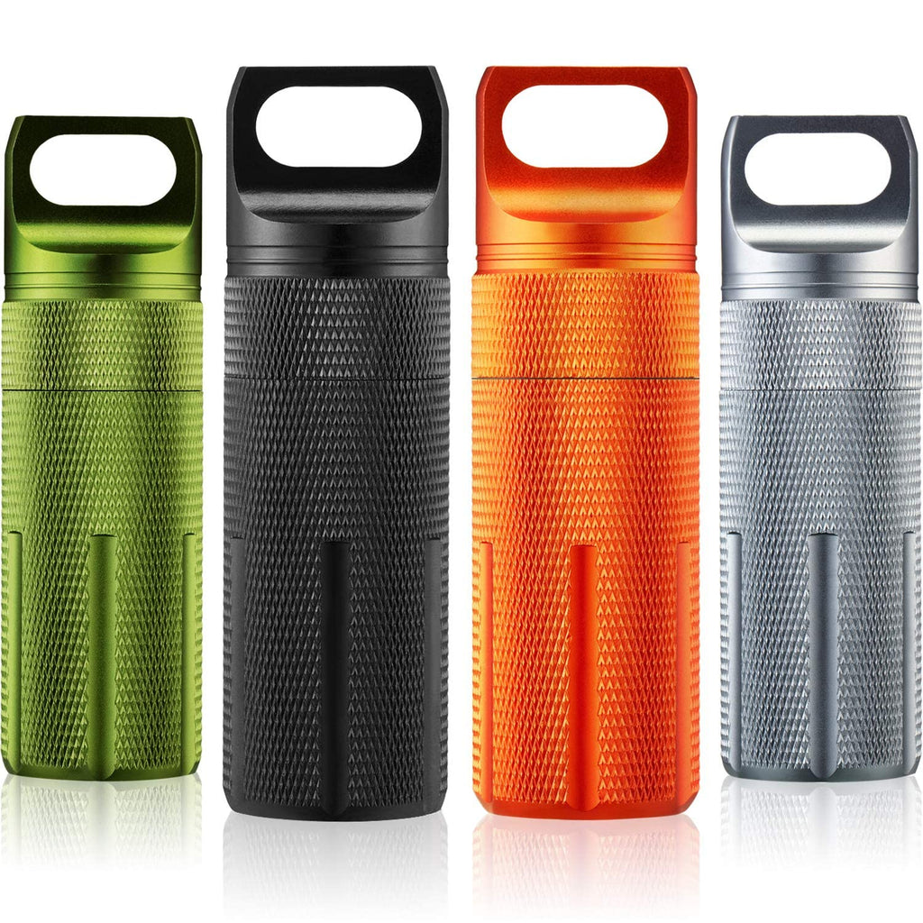 Patelai 4 Pieces Portable Pill Case Waterproof EDC Container Capsule Airtight Aluminum Pill Bottle Keychain Pill Holder Travel P