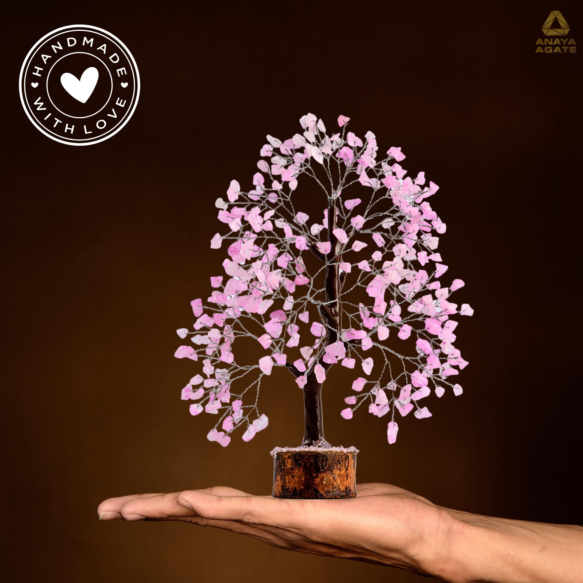 Rose Quartz Crystal Trees for Home Decor, Office Desk Decoration, Chakra Healing Crystals and Stone for Positive Energy, Money,