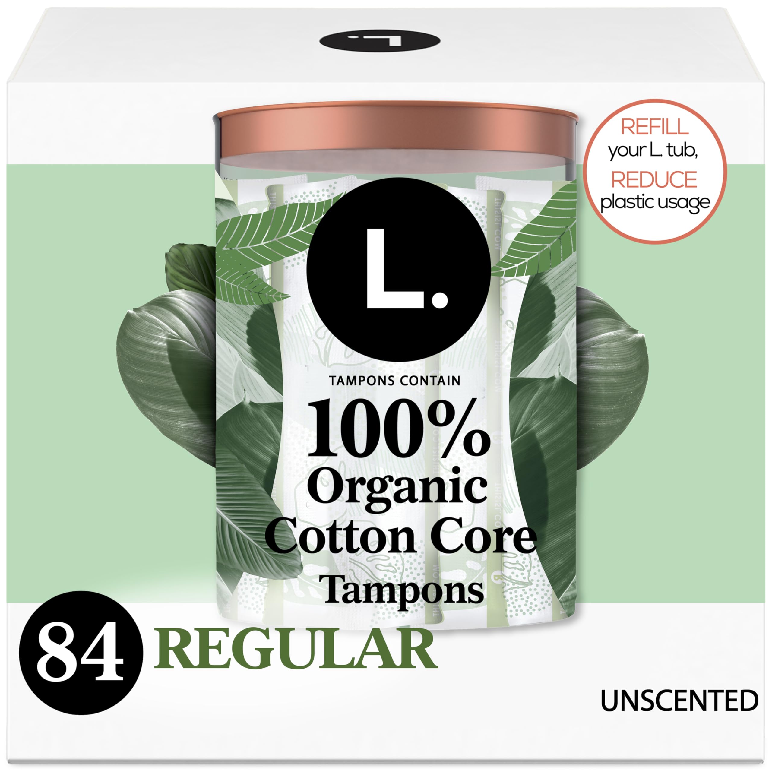 L. Organic Cotton Tampons - Regular 42 Count x 2 Packs (84 Count Total) (Packaging May Vary)