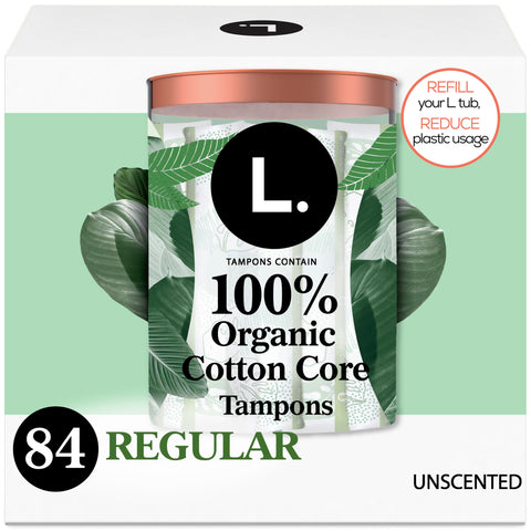 L. Organic Cotton Tampons - Regular 42 Count x 2 Packs (84 Count Total) (Packaging May Vary)