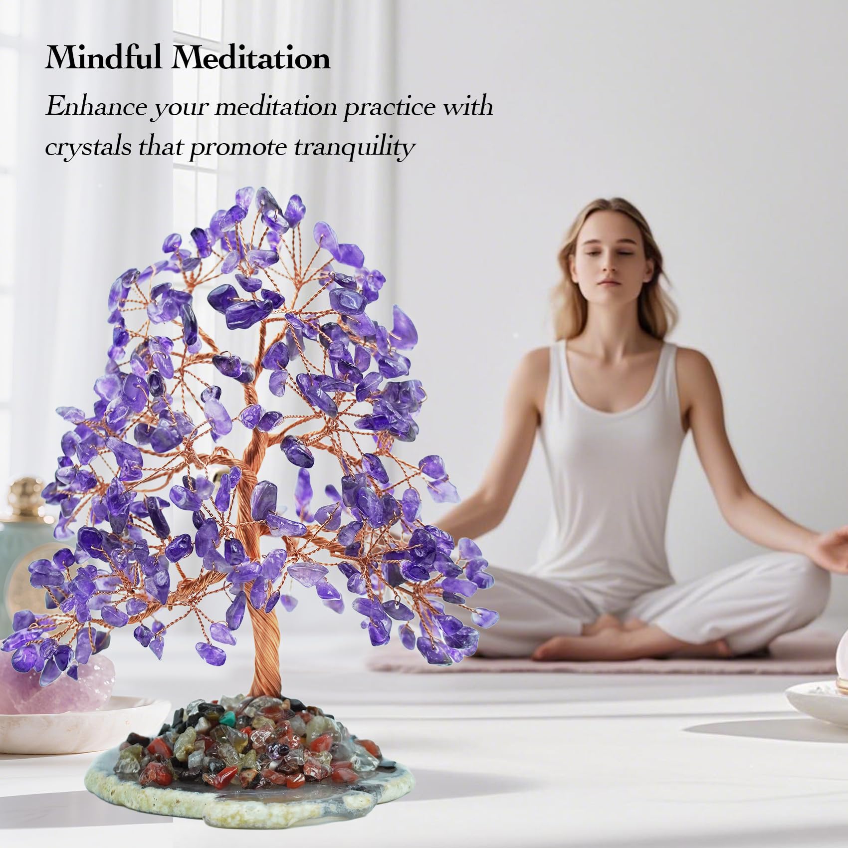 Tizzomx Amethyst Crystal Healing Chakra Tree of Life, Sister Women Birthday Spiritual Gifts Positive Energy & Good Luck, Bonsai