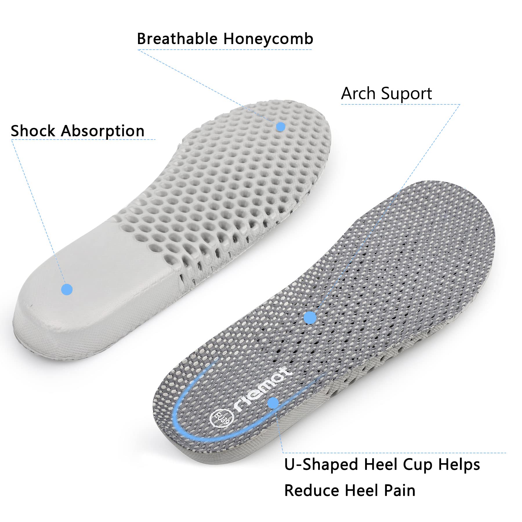 riemot 3 Pairs Shoe Insoles for Women Breathable Honeycomb Water Shoes Inserts Cushioning Shock Absorbing Insole Replacement Ins