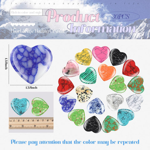 Nuenen 30 Pcs Heart Shape Crystals Bulk 1.57 Inch Gemstone Heart Stones Worry Stone Heart Rocks Quartz Love Pocket Palm Hearts B