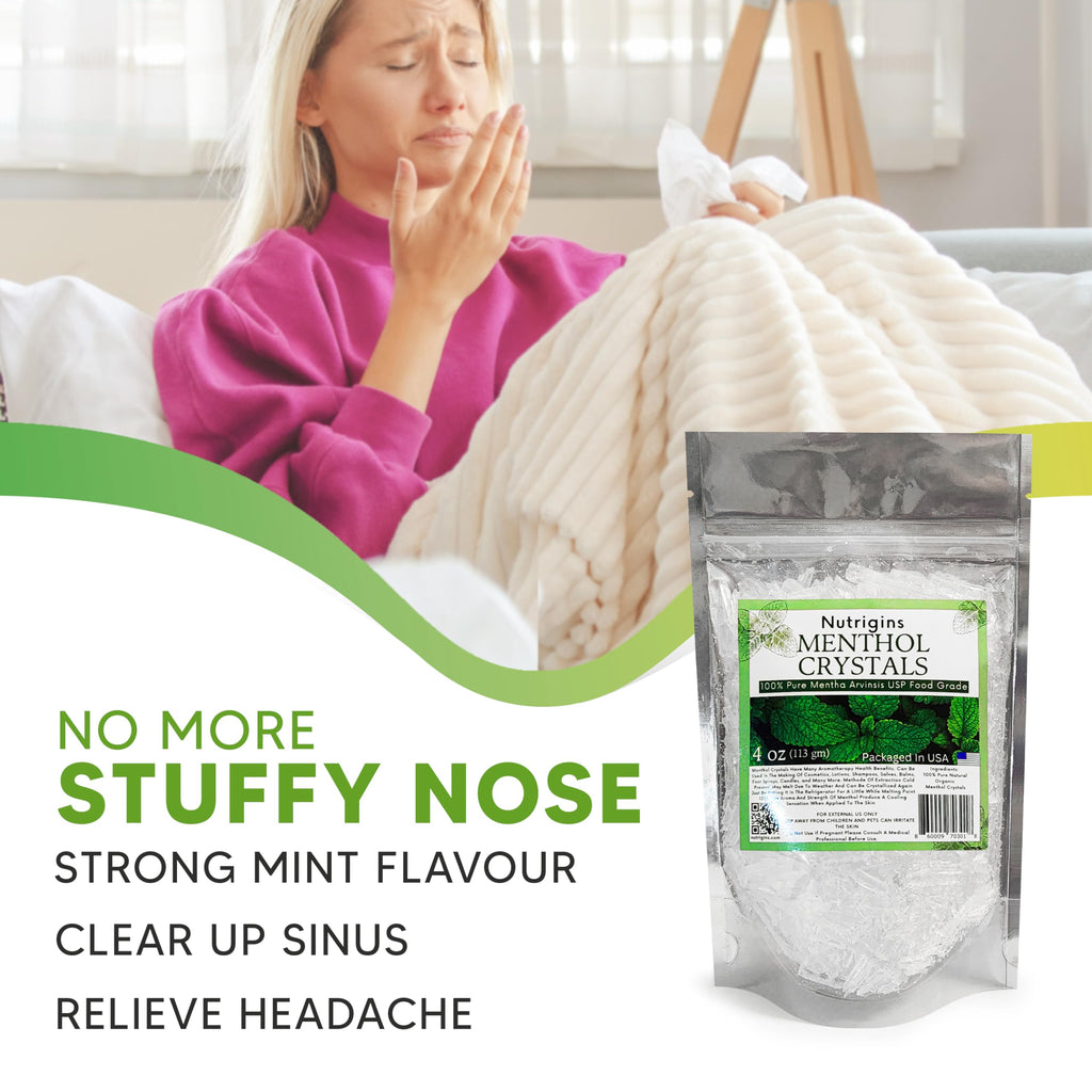 Menthol Crystals 100% Pure Organic Natural Spa Quality in 4OZ Resealable Bag