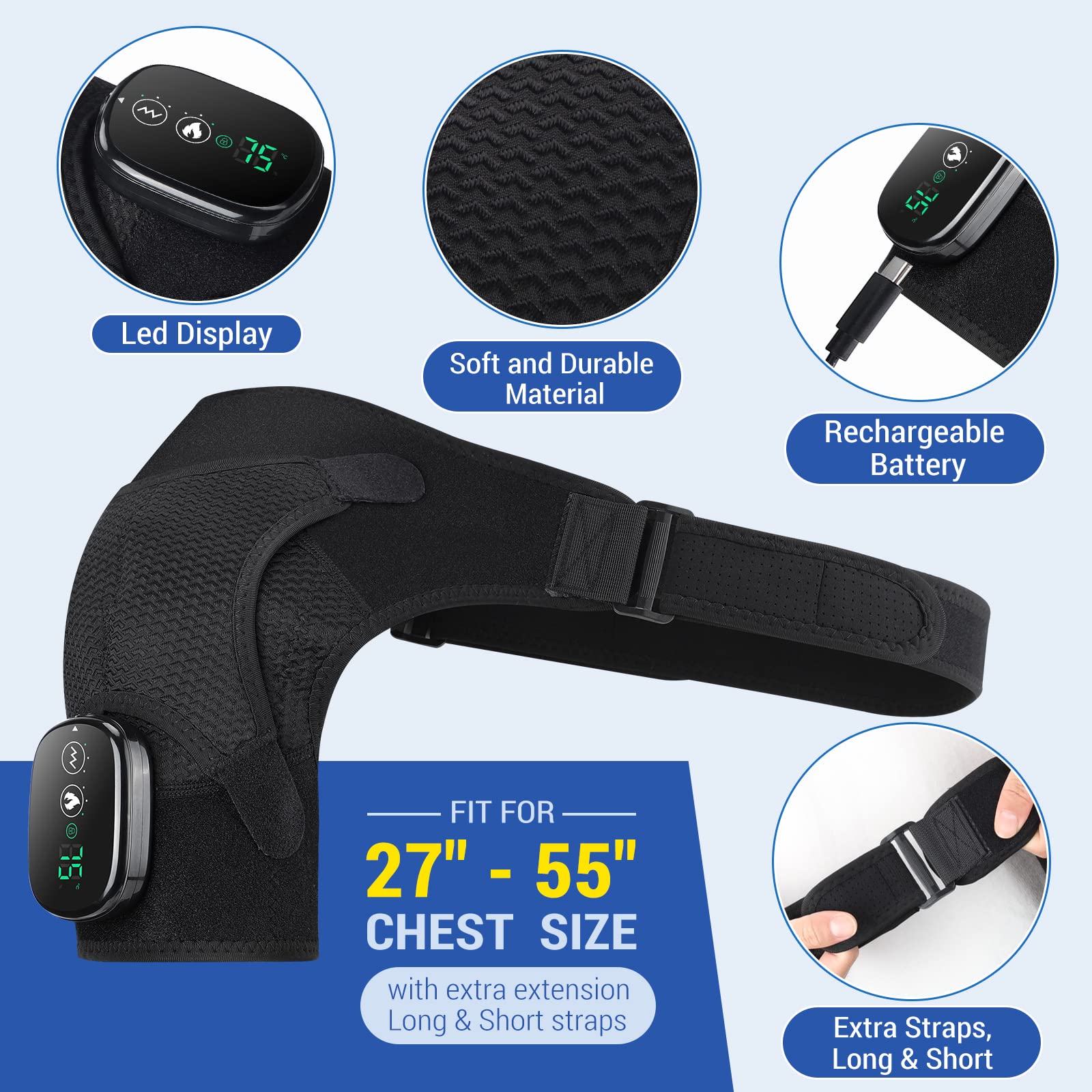 Heated Shoulder Brace for Women Men, Shoulder Massager Shoulder Heating Pad for Neck and Shoulder Deep Issue