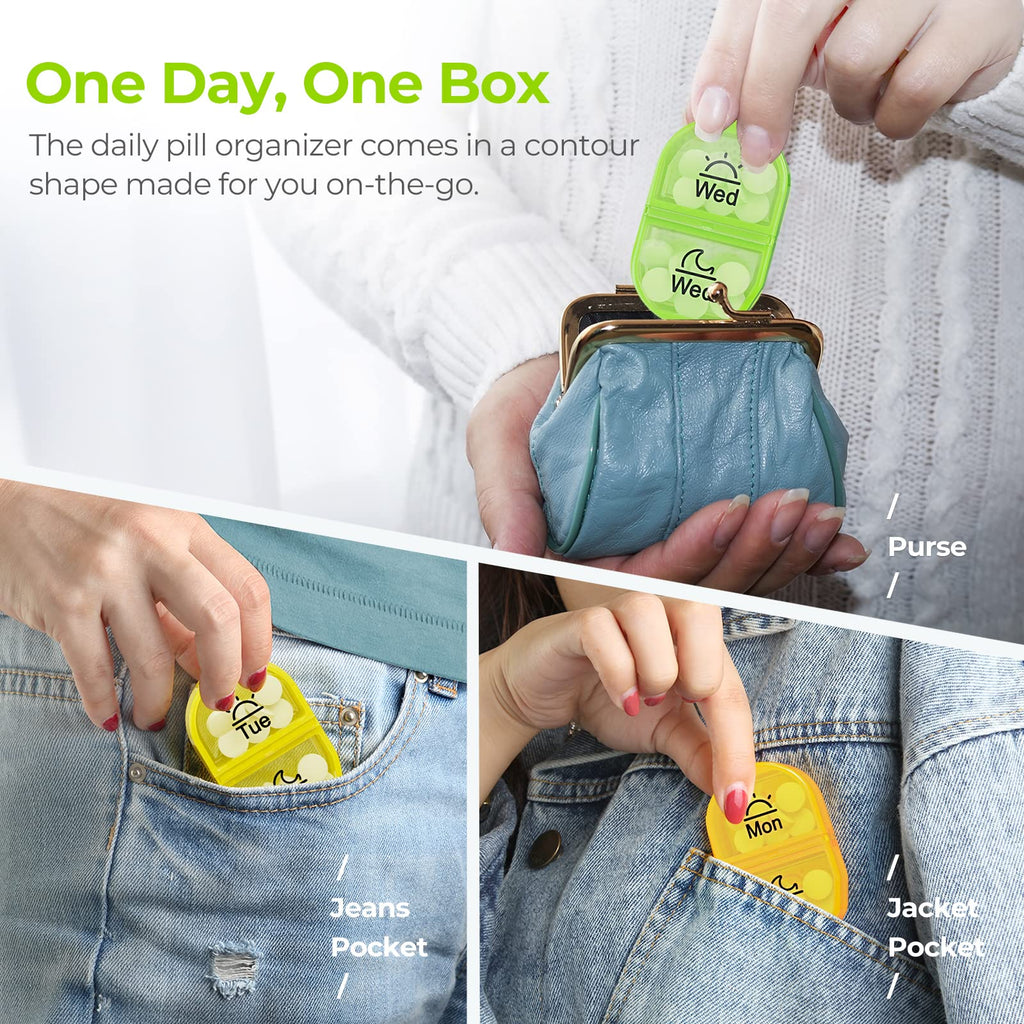 AUVON Pill Box 2 Times a Day, Weekly Pill Organizer AM PM with 7 Daily Pocket Case to Hold Vitamin, Medicine, Medication, and Su