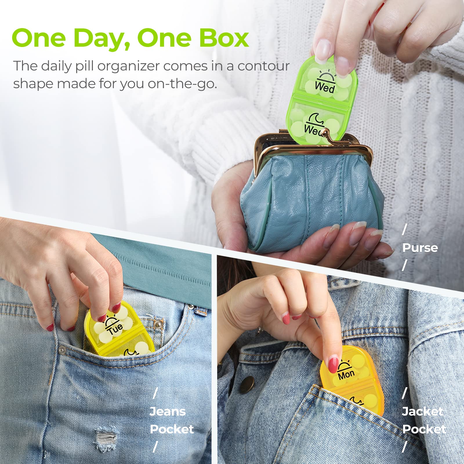 AUVON Pill Box 2 Times a Day, Weekly Pill Organizer AM PM with 7 Daily Pocket Case to Hold Vitamin, Medicine, Medication, and Su