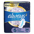 ALWAYS Ultra Thin Size 5 Extra Heavy Overnight Pads With Wings Unscented, Size 5, 34 Count