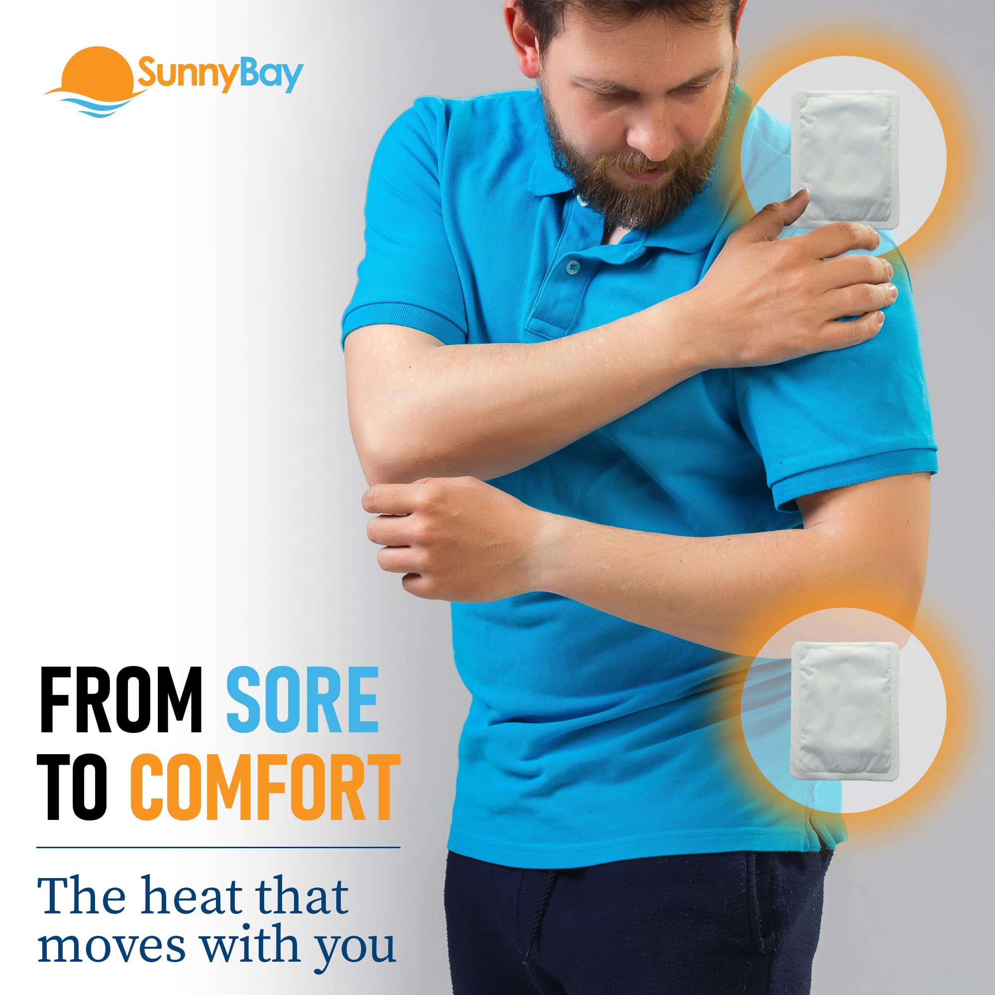 SunnyBay Adhesive Heat Patches for Neck, Knee, and Upper or Lower Back, Air-Activated Heat Pads for Menstrual Cramps, Stiffness,