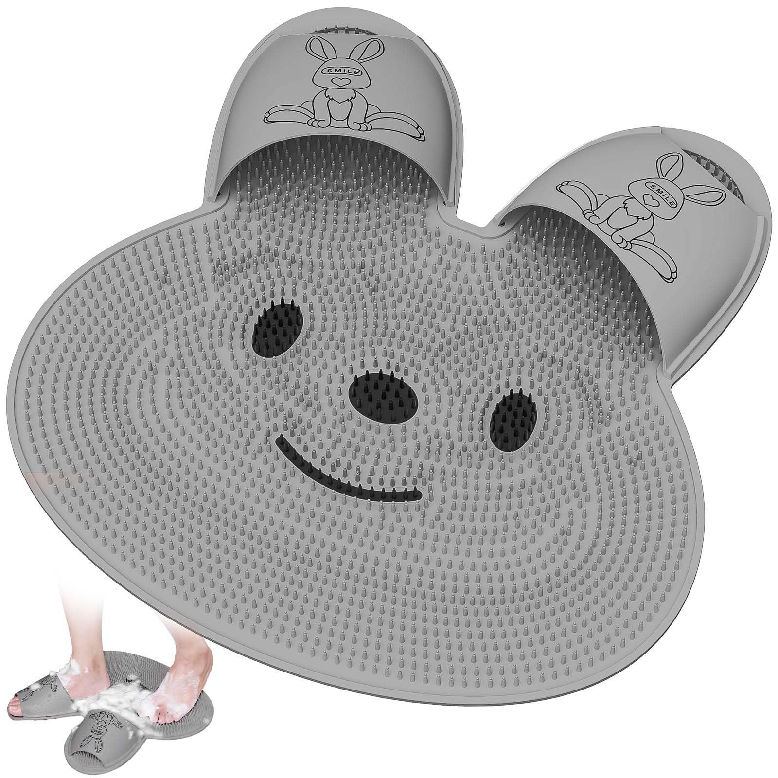 Manmihealth Extra-Large Shower Foot Scrubber Mat with Non-Slip Suction Cups, Rabbit-Shaped Silicone Foot Scrubber in Shower for 