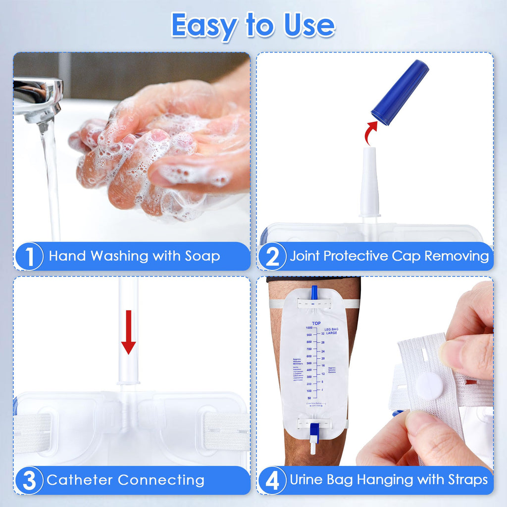 Geiserailie 1000ml Leg Bag Urinary Drainage Bag with Cloth Straps, 33.8oz Large Capacity Urine Leg Bag with Anti Reflux Valve, E
