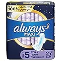 ALWAYS Maxi Size 5 Extra Heavy Overnight Pads With Wings Unscented, 27 Count