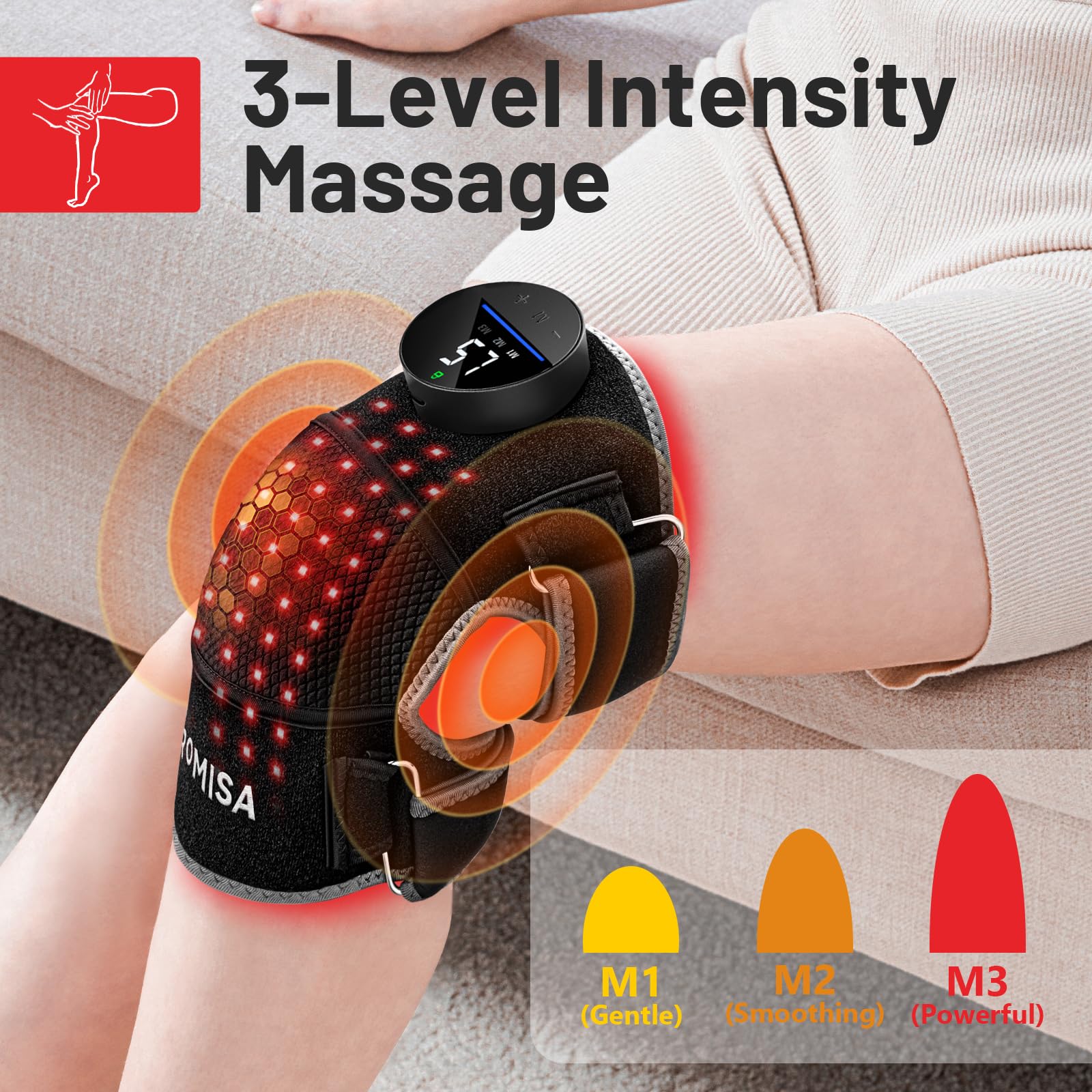 ROMISA Red Light Therapy Knee Brace&Vibration Knee Massage for Pain Relief, 660nm&850nm Rechargeable Near Infrared Light Therapy