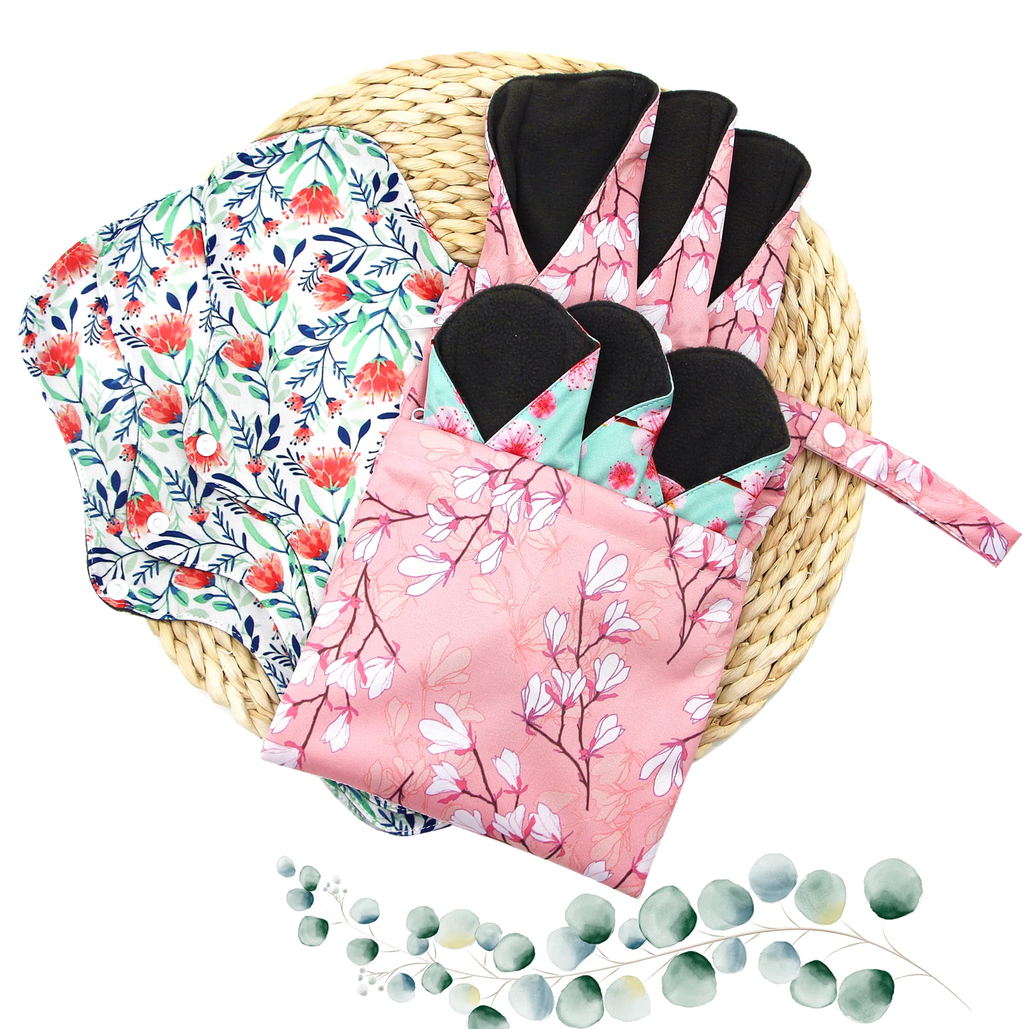 Asenappy Sanitary Pad, 10 PCs Reusable Washable Cloth Menstrual Pads Panty Liners (Multicolor A)