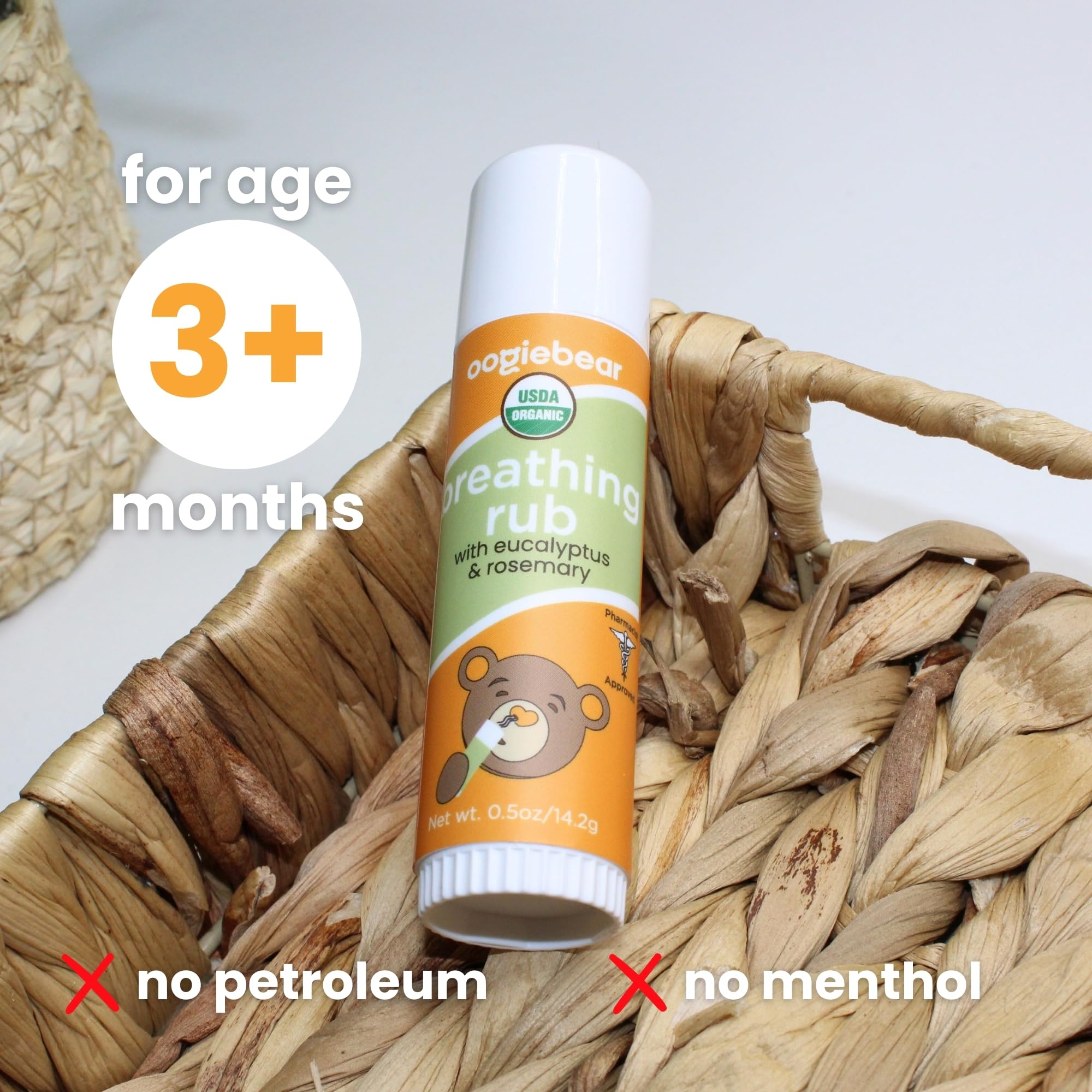 oogiebear Baby Breathing Rub, Made with Naturally Soothing Eucalyptus & Rosemary, USDA Organic Safe for Babies 3 Months & Older,