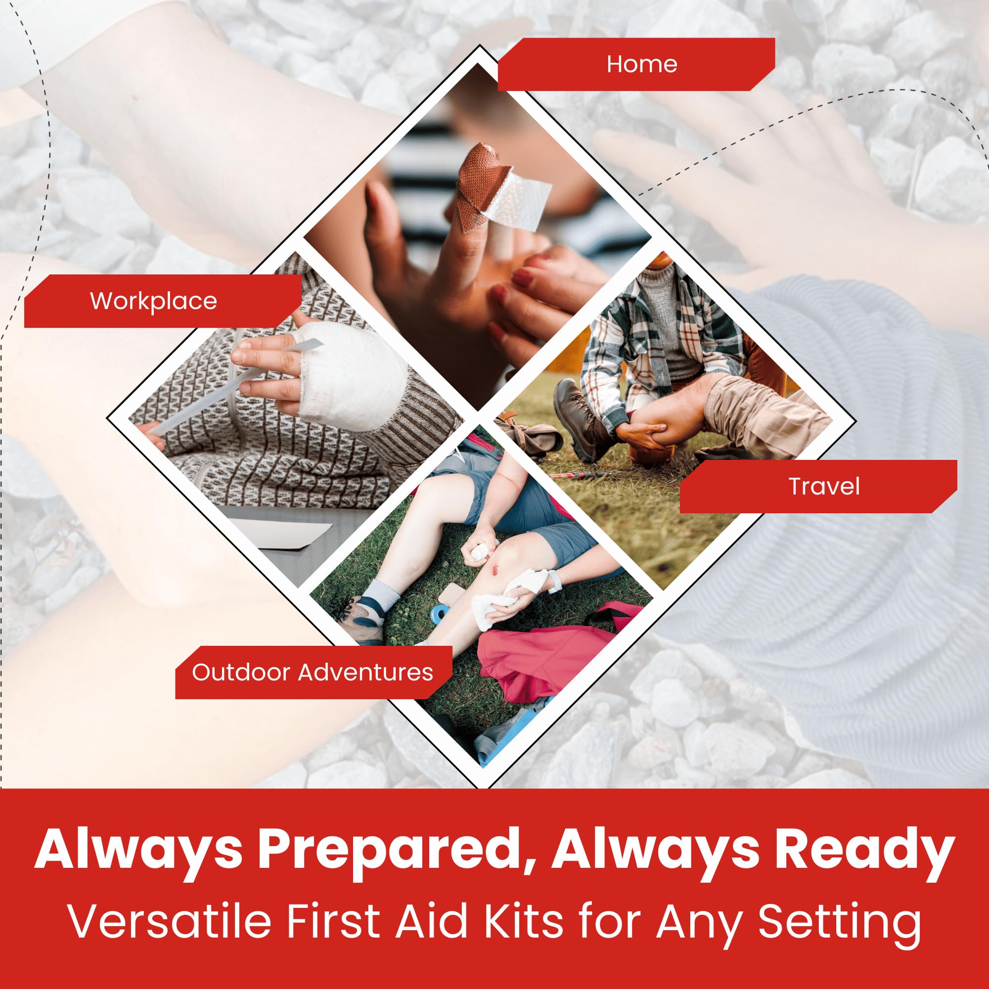 M2 BASICS 10-Pack Mini First Aid Kit Bundle (500 PCS Total, 50 PCS/Kit) | Travel, Car, Camping, Home, Business, Emergency, Chari