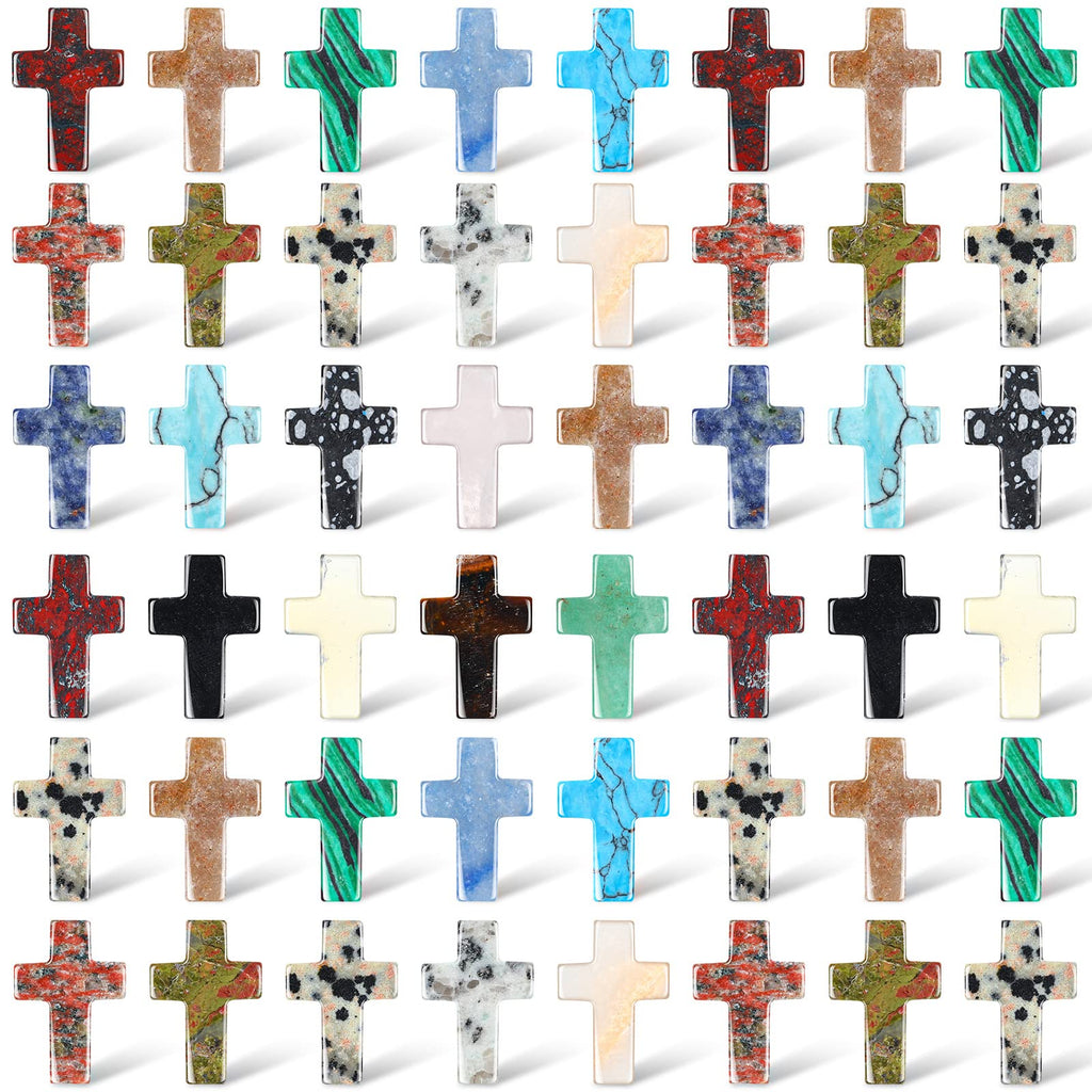 Nuenen 50 Pcs Cross Crystal Stone Bulks 1'' Natural Crystal Gemstone Cross Shaped Worry Stones Charm Palm Pocket Quartz Gift Val