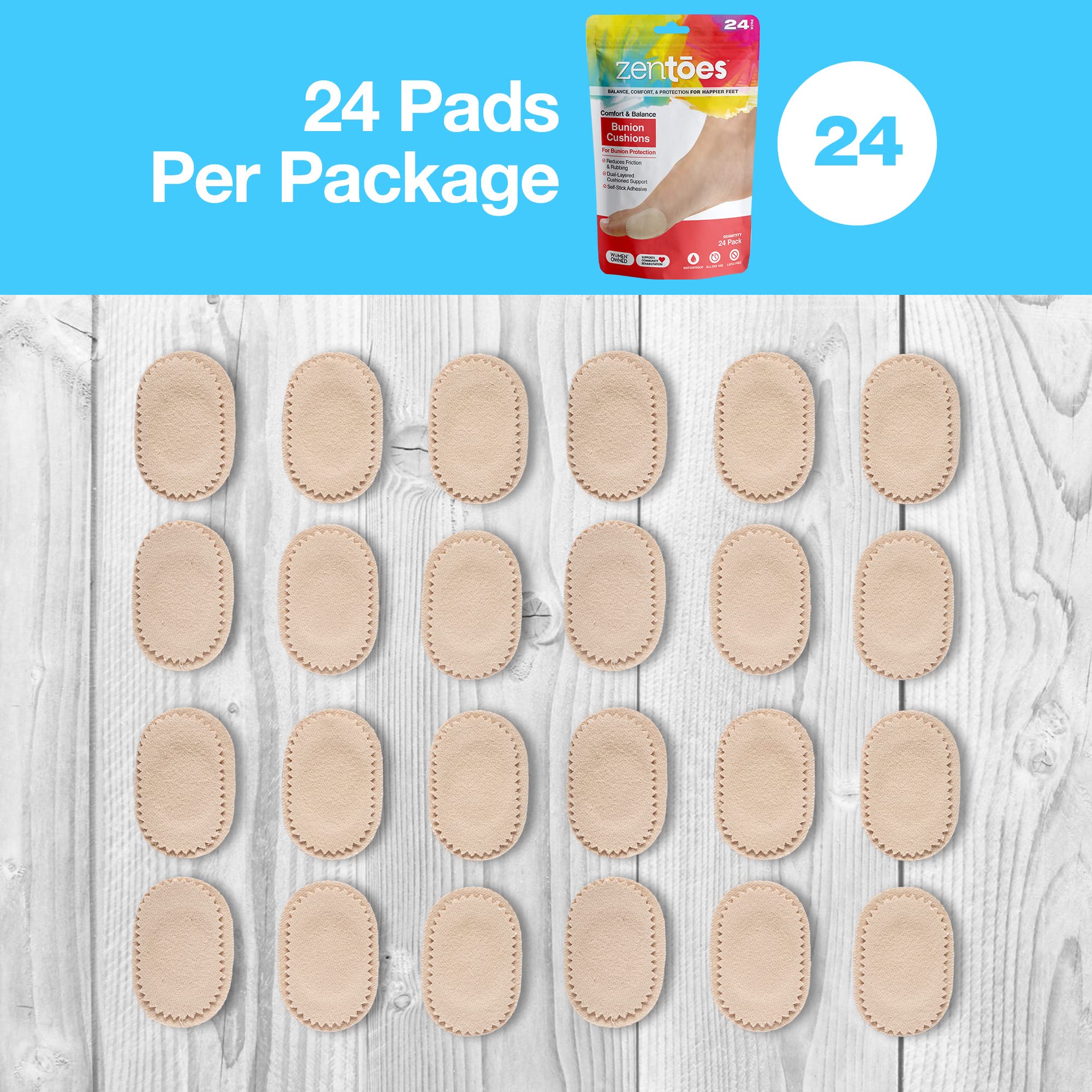 ZenToes Bunion Pain Relief Pads to Wear with Shoes - Moleskin Guards Protect Feet for Men and Women, All-Day Water-Resistant Sel
