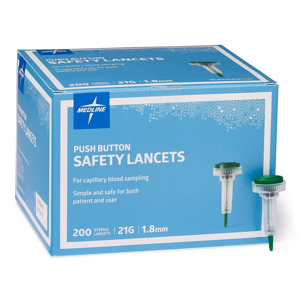 Medline Safety Lancets, Push-Button Activation, 21G x 1.8 mm, 200 Count (Pack of 18)