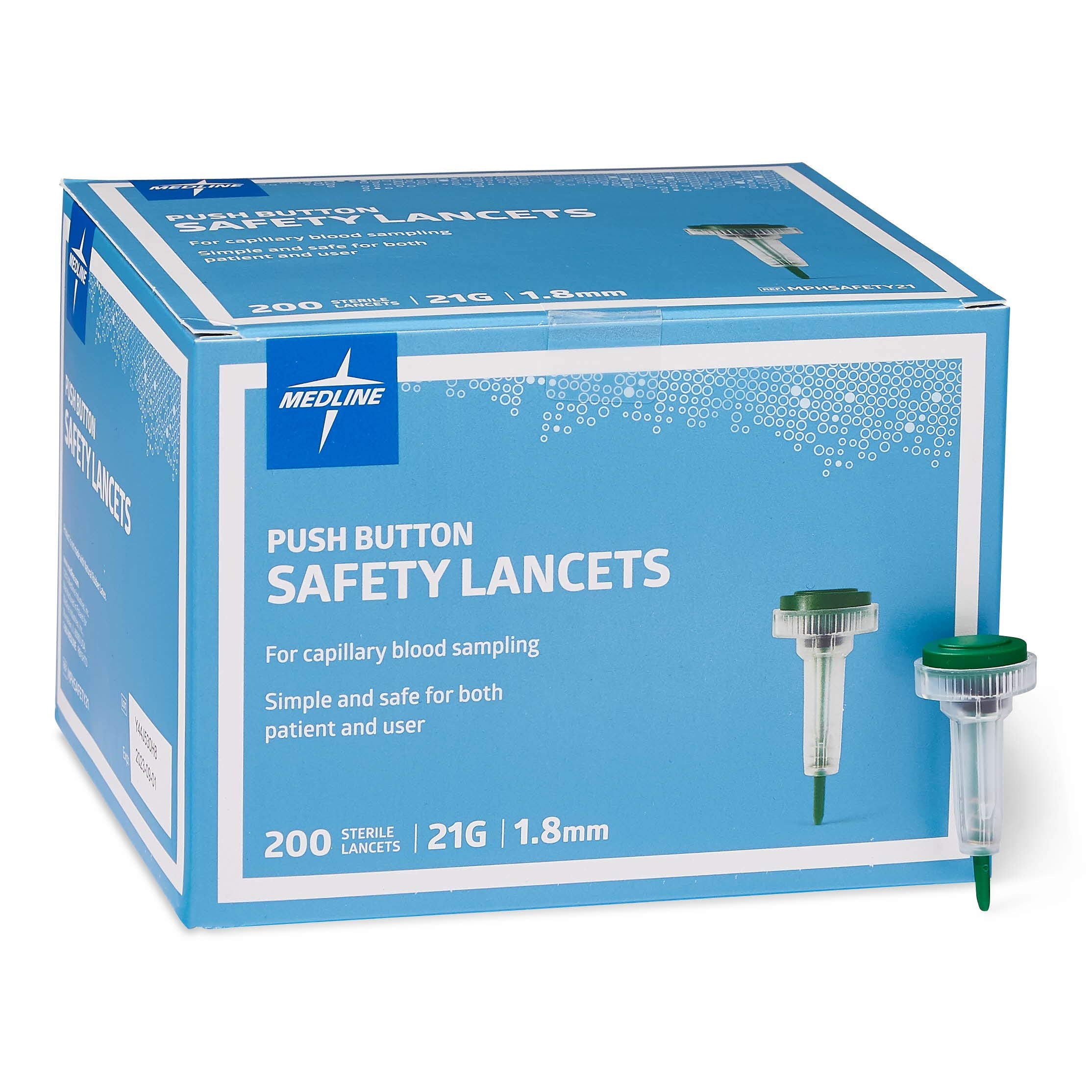 Medline Safety Lancets, Push-Button Activation, 21G x 1.8 mm, 200 Count (Pack of 18)
