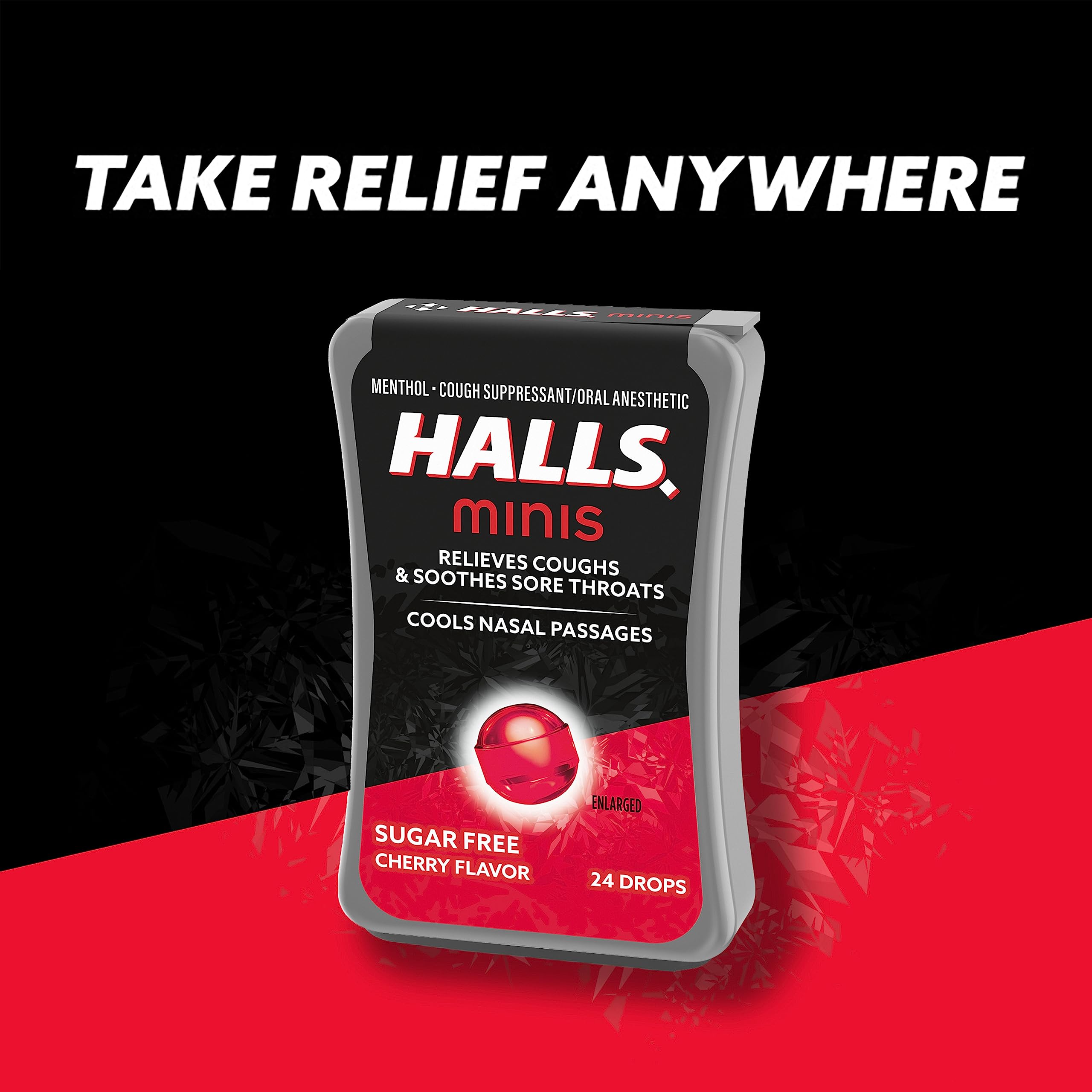 HALLS Minis Cherry Flavor Sugar Free Cough Drops, 8 Packs of 24 Drops (192 Drops Total)