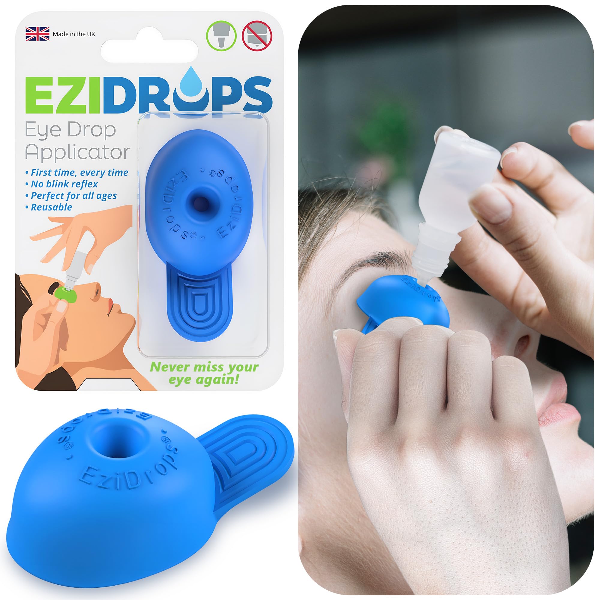 EziDrops Eye Drop Dispenser - Suitable for Nozzle Head Bottles Only - no More Involuntary Blinking and Fluids Wastage - Reusable