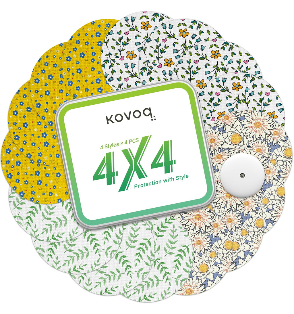 Kovoq Libre 3 & Plus Sensor Covers Flowers, 16 Pack Freestyle Libre 3 Sensor Patches with Protecive Hard Shell Cap, Patterned, C