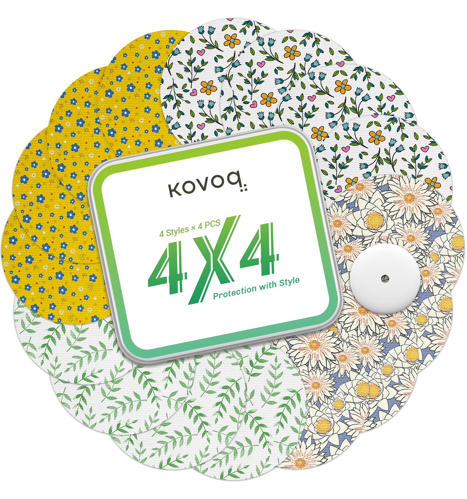 Kovoq Libre 3 & Plus Sensor Covers Flowers, 16 Pack Freestyle Libre 3 Sensor Patches with Protecive Hard Shell Cap, Patterned, C
