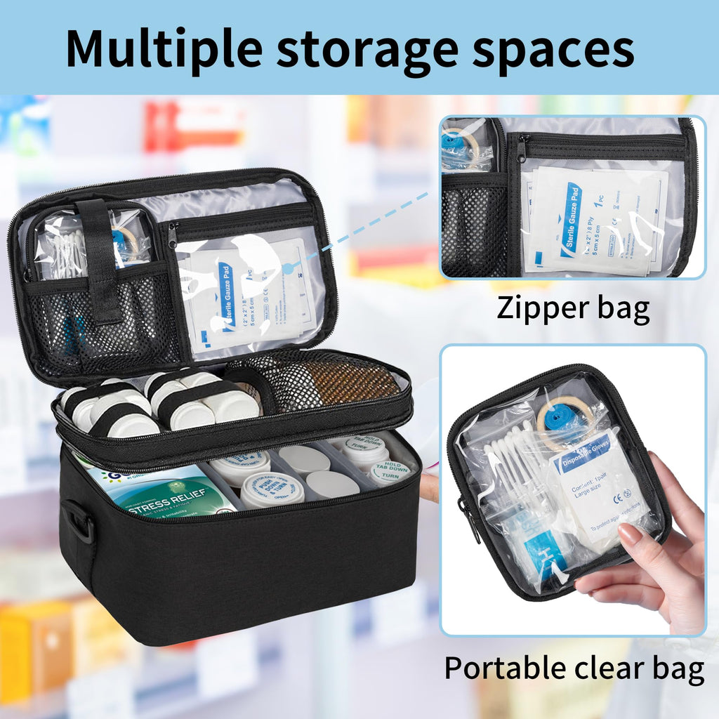 WELIDAY 2 Layers Medicine Storage Organizer Bag with Portable Pouch, Pill Bottle Organizer Case for Pills, Vitamin, Fish Oil, Lo