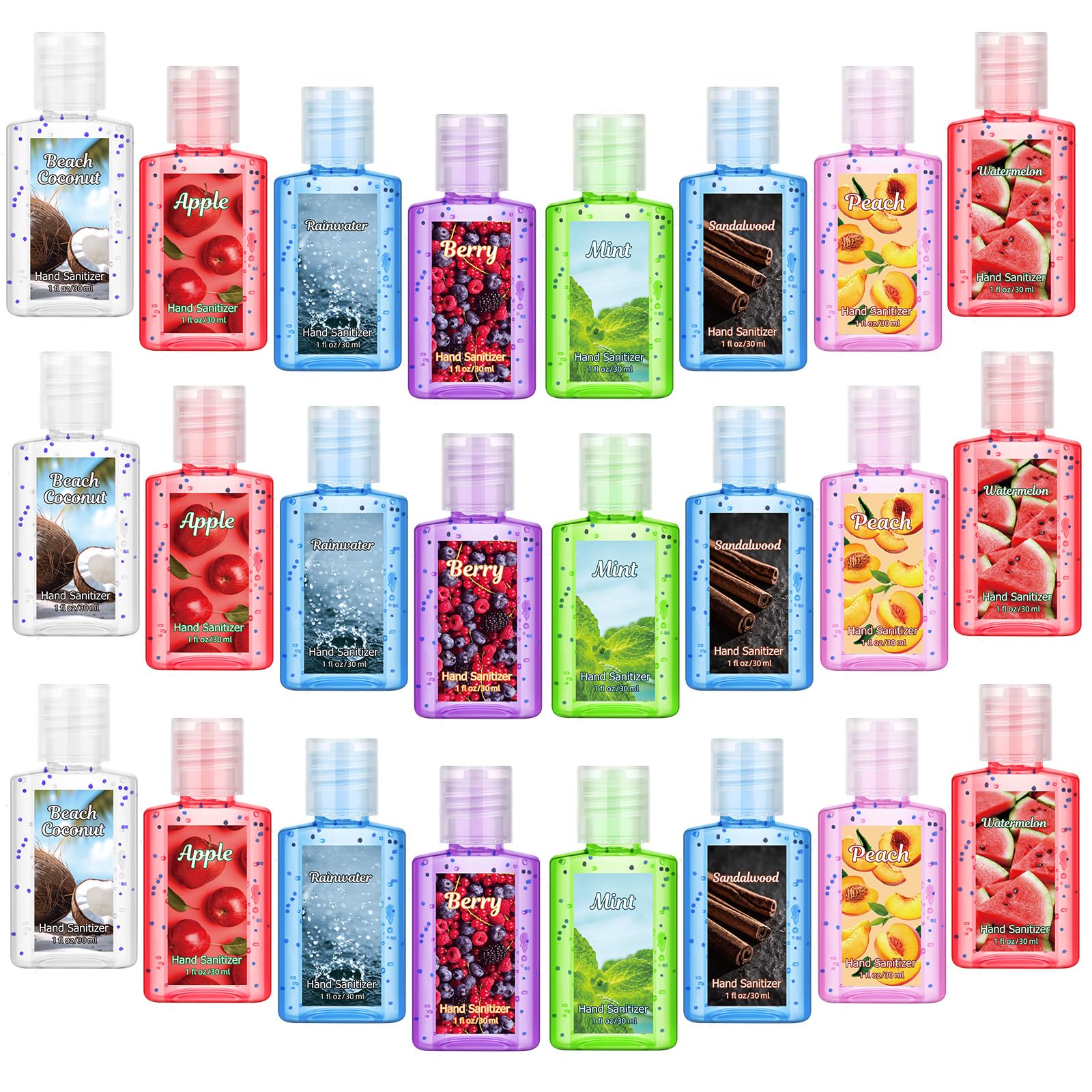 Frienda 24 Pcs Mini Hand Sanitizers Bulk Travel Size Scented Hand Sanitizers 1 Fl oz Lavender Vanilla Assorted Floral Scents for