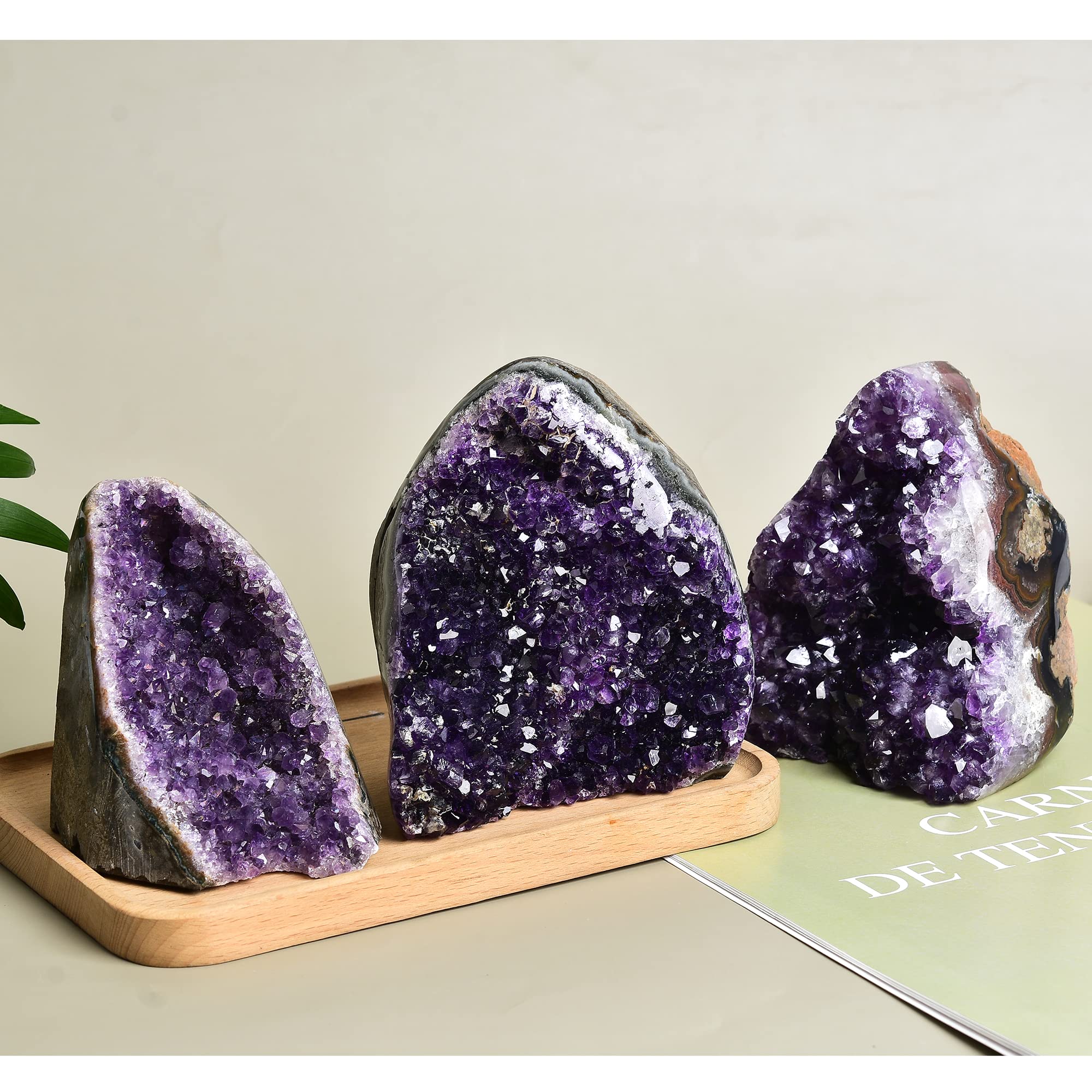 JIC Gem Natural Polished Amethyst Crystal Geode Deep Purple Uruguay Amethyst Cluster Large Amethyst Rock for use in Healing Crys
