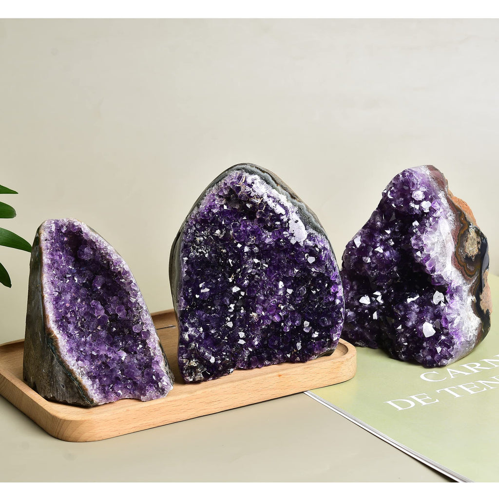 JIC Gem Natural Polished Amethyst Crystal Geode Deep Purple Uruguay Amethyst Cluster Large Amethyst Rock for use in Healing Crys