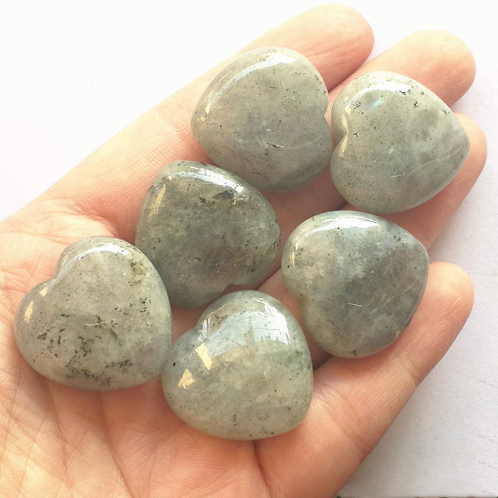 Bacatgem 3 Pcs Natural Moonstone Pocket Palm Thumb Healing Crystal Heart Love Worry Stones,1 inches Reiki Balancing Crystal and