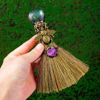 RJINGSHI Natural Labradorite Magic Broom Love Crystal Witch Broom Reiki Healing Crystal Handmade for Cleansing Bedroom Office Ho