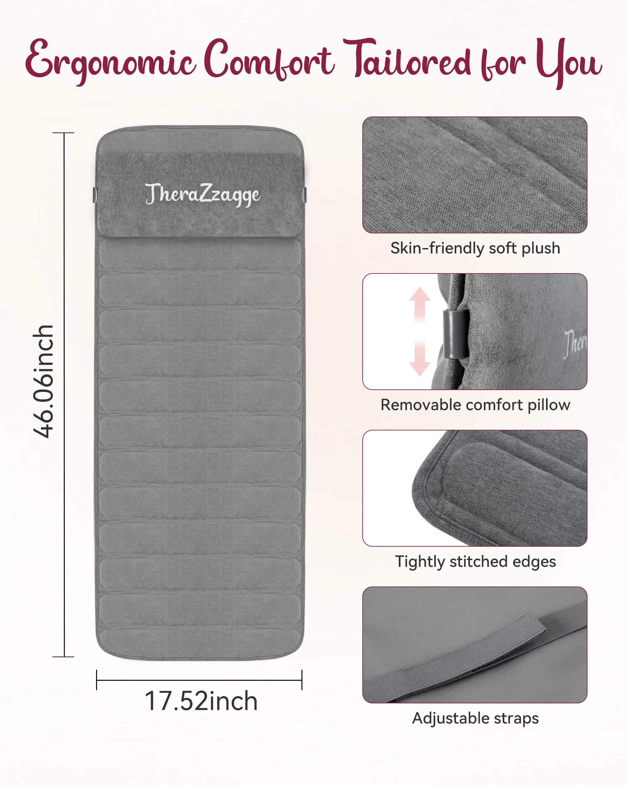 THERAZZAGGE Full Body Massage Mat with Heat, Vibration Back Massager, Massage Chair Pad, Seat Massager, 8 Vibrating Motors, 2 He