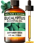 KUKKA essential oils 100% Pure & Natural Eucalyptus Essential Oil for Diffuser, Humidifier, Skin, Hair & Soap Making DIY(4 Fl Oz