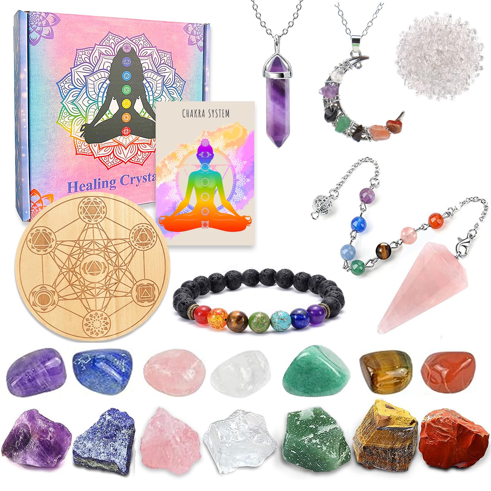 Crystals and Healing Stones, Christmas Gifts Healing Crystals Set, Natural Crystal for Beginners for Anxiety Relief, Meditation,