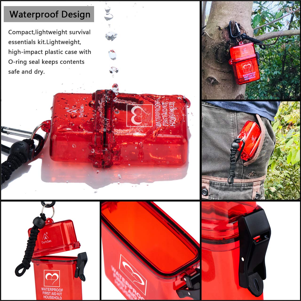 DEFTGET Waterproof First Aid Kit Travel essentials small Emergency Survival Kits mini Durable Lightweight for Minor Injuries Cam