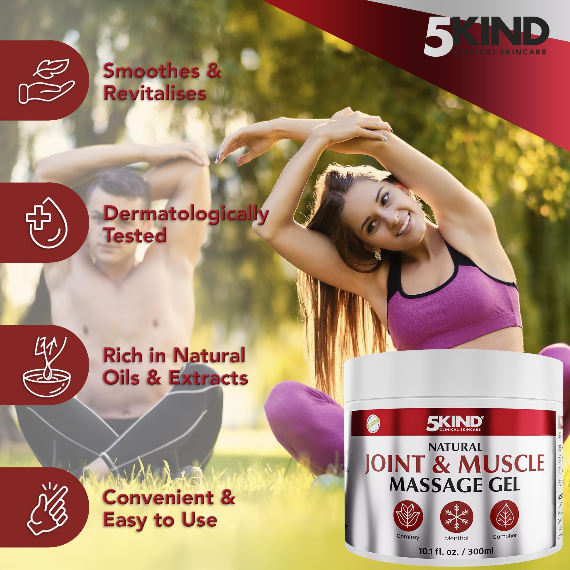 Natural Joint & Muscle Therapy Gel 10.1 Fl Oz- Calendula Cream with Camphor, Comfrey & Menthol - High Strength Revitalising Musc