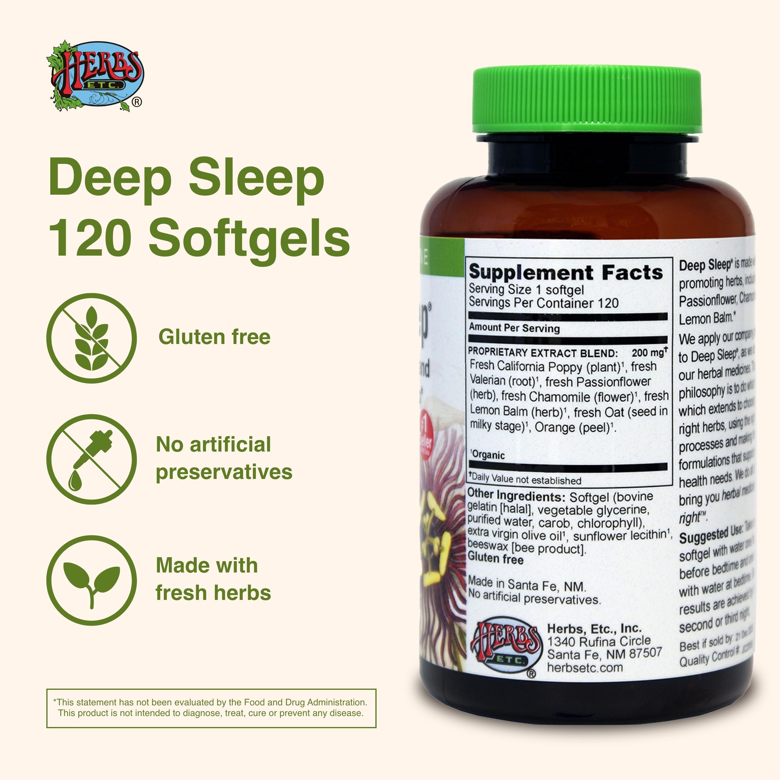 Herbs Etc. Deep Sleep Softgels - Herbal Sleep Support Supplement - Rest & Calming Support with Passionflower, Chamomile & Lemon