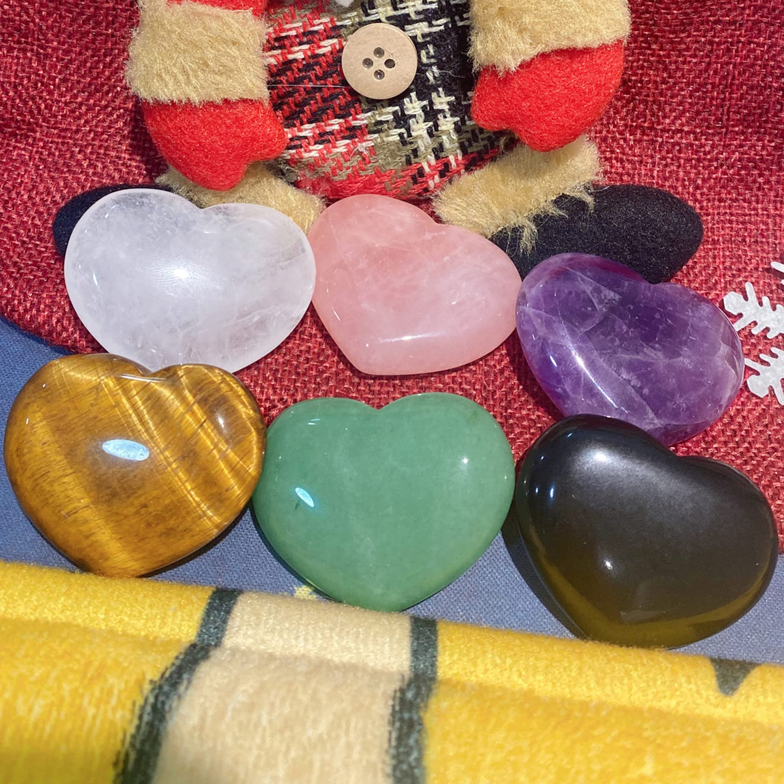 QINJIEJIE 1.8'' Large Heart Crystal Love Stone Tigers Eye Smooth Gua Sha Healing Crystals Decor Meditation Yoga Worry Stones Gem
