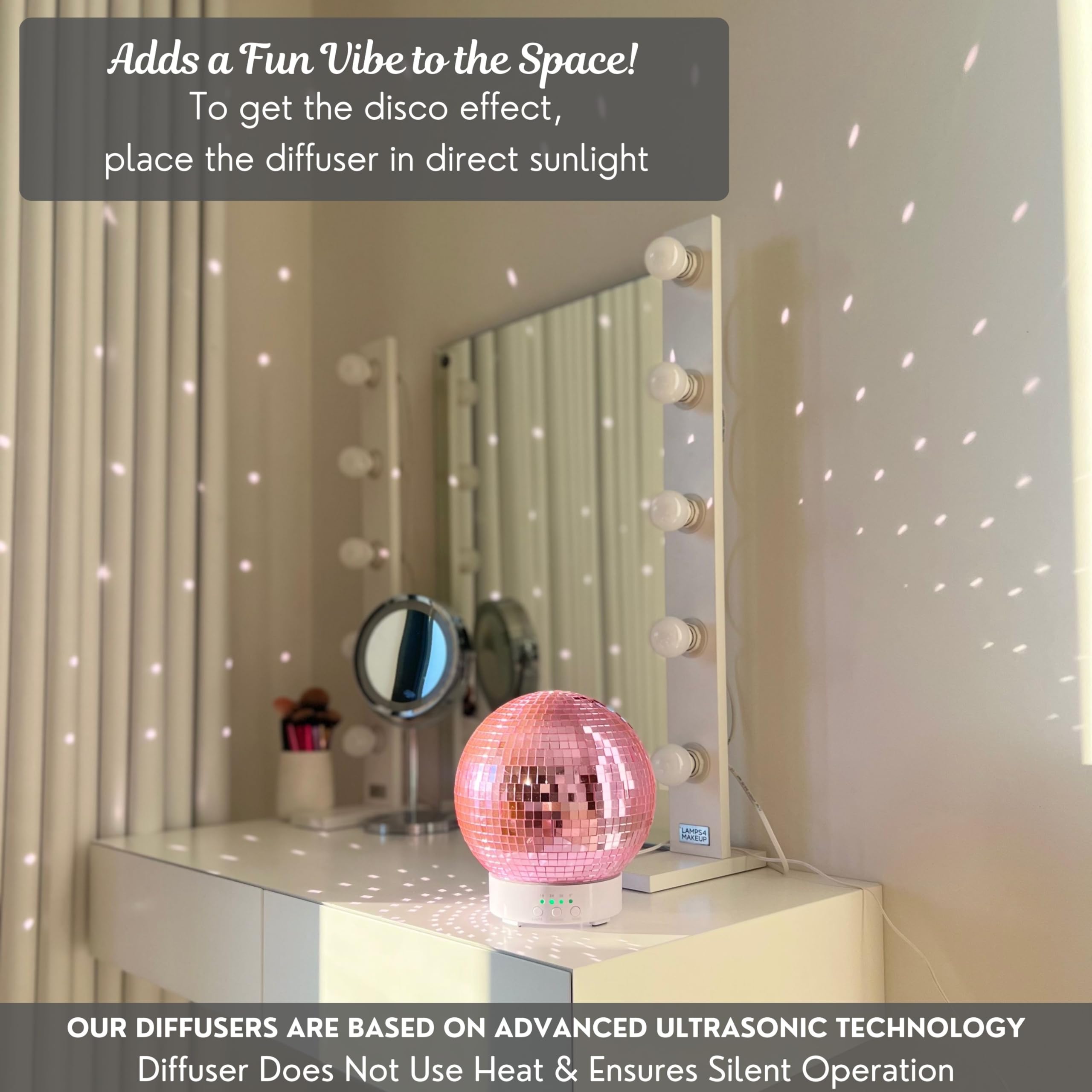 SCANDINORDICA Disco Ball Diffuser Rotating - 300 ML Essential Oil Diffuser with Whisper Quiet Operation, Night Lights, Cute Maxi